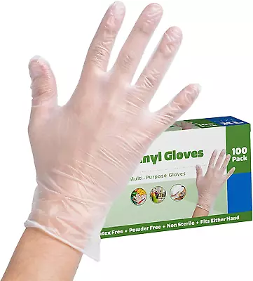 [100 Pack] Clear Powder Free Vinyl Disposable Plastic Gloves S M L XL • $11.85