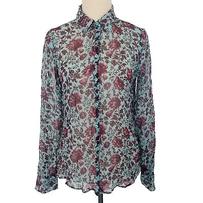 Rhodes Beckett Womens Size 8 Burron Up Long Sleeve Corporate Floral Shirt Top • $24.95