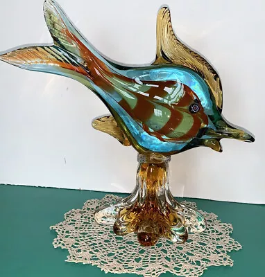 Murano Italian Art Glass Vintage Fish Sculpture Sommerso Style Hand Blown Large • $65