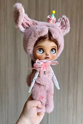 Blythe Doll Clothes -- Fluffy Pink Bunny Costume Outfit Set (OOAK) • $89.25