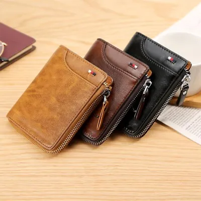 Mens Wallet RFID Blocking Leather Credit Card ID Holder Zipper Purse Waterproof • $7.15