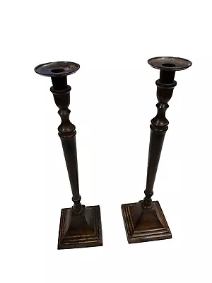 2 Vtg 20  Tall Made In India Solid  Brass Pillar Altar Candlestick Holders Heavy • $40