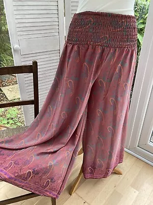 Nueva Collection Silk-Blend Wide Leg Harem Palazzo Trousers Dusky Pink UK 8-14 • £20