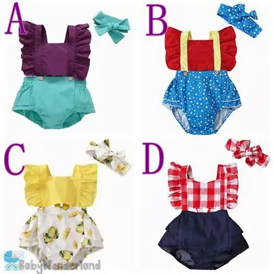 Baby Girl 2 Pieces Cotton One Piece Jumpsuit + Headband Outfit Clothes 0-1Year • $21.95