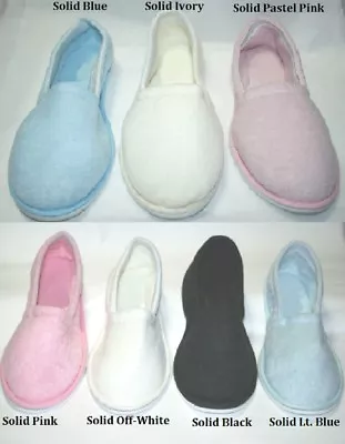 Womens Solid Color Terry Closed Toe House Slipper Pink Black Blue Ivory S M L XL • $5.08