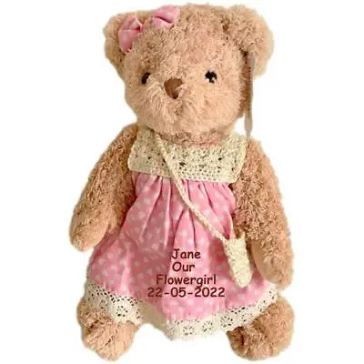 £19.99 • Buy Personalised Jointed Teddy Bear Flower Girl, Bridesmaid Pink Wedding Favour Gift