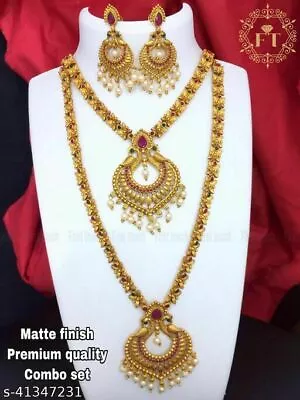 Indian Ethnic Bollywood Gold Plated Pearl Women Fashion Jewelry Necklace Set • $26.25