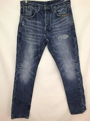 34x36 Artful Dodger Button Fly Distressed Patch Work Blue Drop Fit Jeans (35x36) • $27.74
