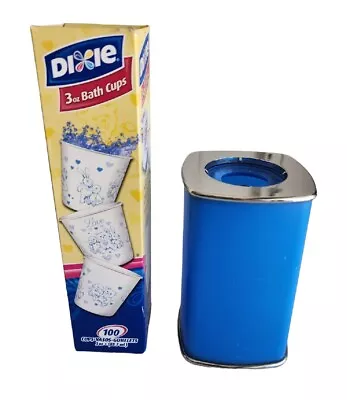 Vintage Bathroom Cup Dispenser Blue And Approx. 80 Dixie Cups Included • $25