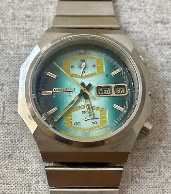 Citizen 67-9151 Chronograph Automatic Watch Vintage 23 Jewels Green Dial Rare • $430