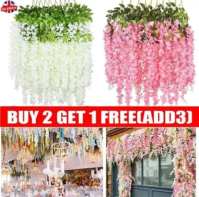 12x Artificial Fake Hanging Wisteria Silk Flowers Vine Plant Home Garden Decor • £13.99