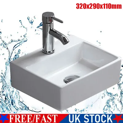 Cloakroom Bathroom Wash Basin Sink Ceramic Counter Top White Rectangle 320x290mm • £25.42