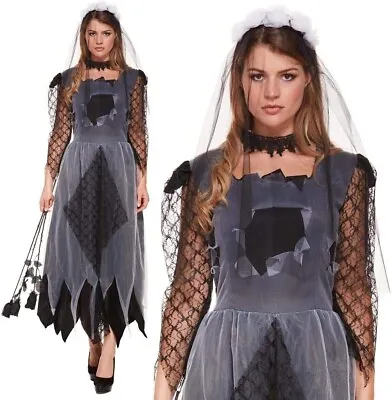 £11.99 • Buy Womens Ladies Zombie Corpse Bride Costume Ghost Halloween Fancy Dress Size 10-14