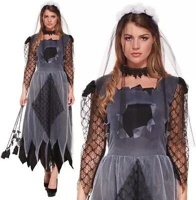 £11.99 • Buy Womens Ladies Zombie Corpse Bride Costume Ghost Halloween Fancy Dress Size 10-14