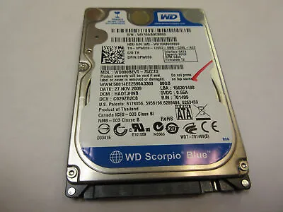 $10.79 • Buy Western Digital 80GB 5400RPM 2.5  Sata Laptop Hard Drive WD800BEVT