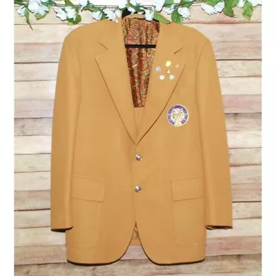 Vintage Men's B.P.O.E. Elk Blazer Jacket Mustard Yellow Size 44 With 6 Pins • $79.99