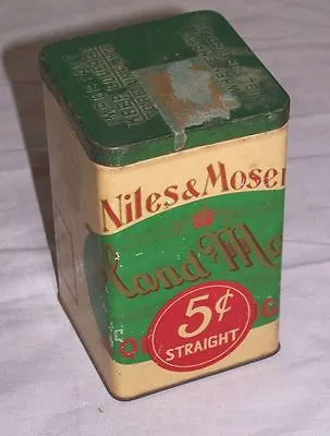 Niles & Moser 5 Cent Cigar Tobacco Antique Advertising Tin Dated 1908 • $65
