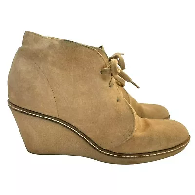 J.Crew Tan Suede Leather Bootie Size 8 Wedge MacAlister Desert Ankle Boot Italy • $29.99