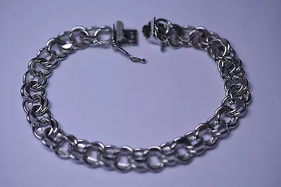 Vtg Gb Heavy Sterling Silver Double Link Cable Charm Bracelet Hidden Box Clasp • $85