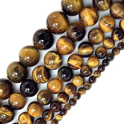 10 Color Tiger Eye Round Loose Beads 15  4 6mm 8 10 12 16 18 Gold Pink Red Blue • $4.99