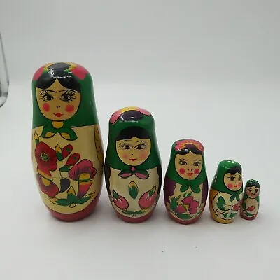Vintage Russian Nesting Dolls Wooden USSR Babushka 5 Nesting Dolls • $24.99