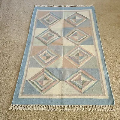 Vintage Geometric Design Hand Woven Wool Kilim Rug 3' 1  X 5' 1   • $89