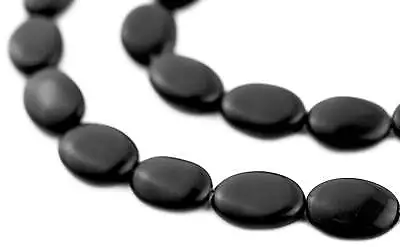 Flat Oval Onyx Beads 11mm Black Gemstone 15 • $8