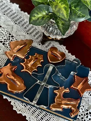 Vintage Lot Of 8 Holiday Tin & Copper Cookie Cutters Star Tree Bunny Heart Deer • $12