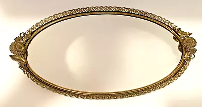 Matson Ormolu Sunflower Signed Mirror Tray Vanity Dresser Perfume Vtg 16.5x9.25 • $79.95