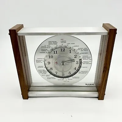 Vintage Verichron GMT World Desk Battery Clock With Red Airplane Second Hand • $67.43