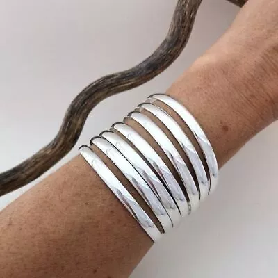 Solid 925 Sterling Set Of 7 Silver Women Bangle Handmade Stackable Bangles R637 • $15.98