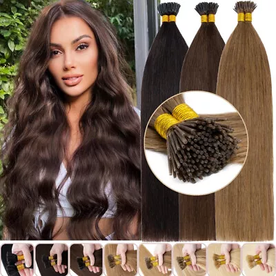 Stick I Tip Real Remy Pre Bonded 100S 100G Human Hair Extensions Full Head Brown • $57.19