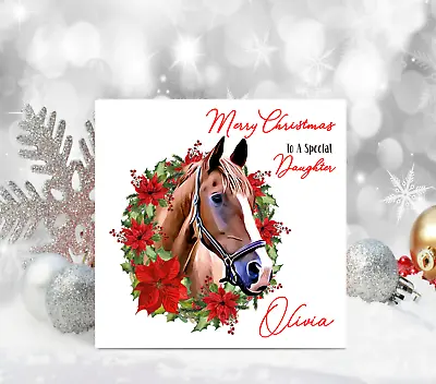 Christmas Card Personalised Christmas Card Horse Ladies Girls Daughter Sister • £2.99