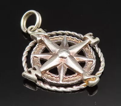 925 Sterling Silver - Vintage Rope Twist Traveler's Compass Pendant - PT20921 • $38.91