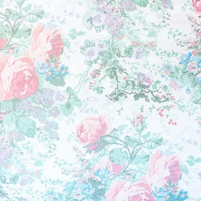 £76.69 • Buy Full Roll Of FRENCH Vintage 1950s/60s Wallpaper, White With Pastel Roses Design