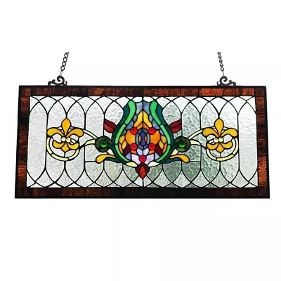 River Of Goods Fleur De Lis Stained Glass Pub Window Panel 0.5  X 30  X 14  • $145.56
