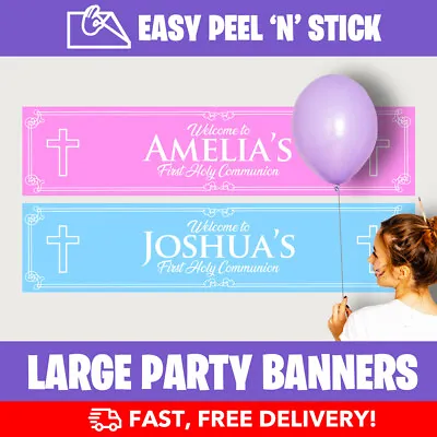 First Holy Communion Personalised Kids Birthday Self Adhesive Party Banner • £3.89