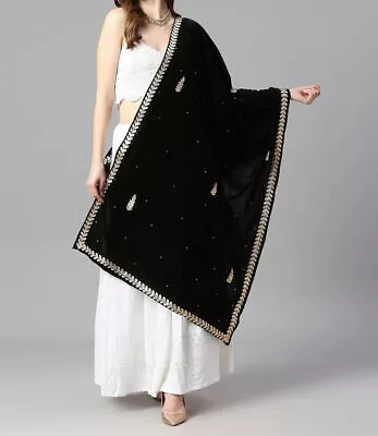 Black Velvet Scarf Gotta Patti Four Side Work Party Wear Dupatta/Chunni Shawl • £15.61