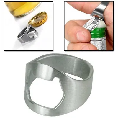 Silver Stainless Steel Metal Finger Thumb Keyring Ring Beer Bottle Opener • $7