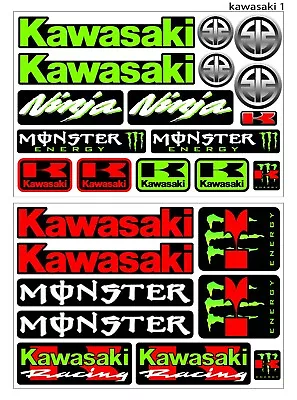 £9.99 • Buy KAWASAKI Ninja  Motorcycle Manufacturer Logos Stickers Decals Emblems Kit