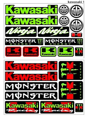 KAWASAKI Ninja  Motorcycle Manufacturer Logos Stickers Decals Emblems Kit • £11.99