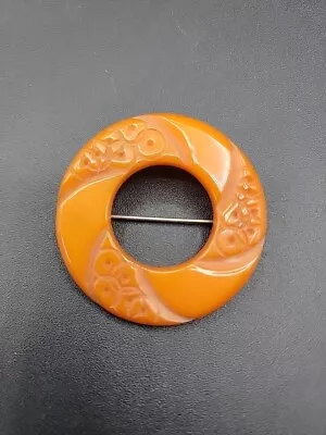 Estate Jewelry Beautiful Vintage Carved Orange Bakelite Pin Brooch  • $0.99