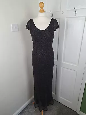 HOBBS X MARILYN ANSELM Black Grey 100% Silk Maxi Dress Size 10 12 • £24.99