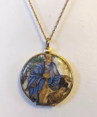 Vtg Estate Colorful Enamel Gold Tone Chinese Man Woman Locket Pendant Necklace • $14.99