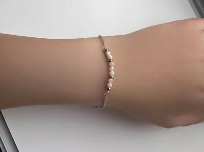 NEW Minimalist Silver Chain Gemstone Bracelet - WHITE AND PINK - Opal • £8.99