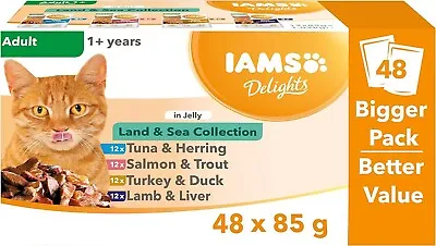 IAMS Delights Adult Land & Sea Collection In Jelly Wet Cat Food 48 POUCH X 85g • £15.99