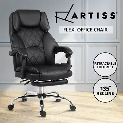 Artiss Executive Office Chair Computer Gaming Chairs Leather Footrest Black • $139.95