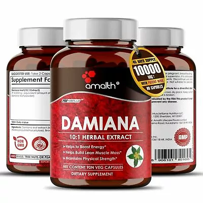 Damiana Leaf Extract Powder 10000mg Capsules - 90 Count - Energy Boost • £14.47