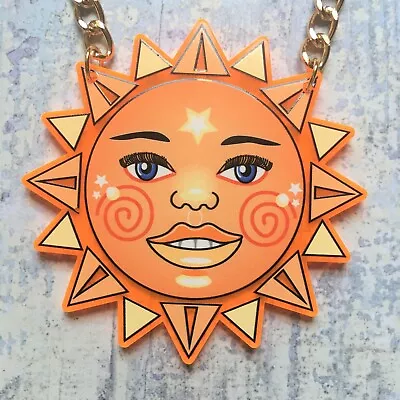 Handmade Laser Cut Printed Acrylic Sun Statement Necklace Big Necklace Summer • £20