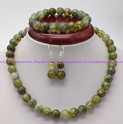 $7.96 • Buy 8/10/12mm Yellow Dragon Veins Agate Round Beads Necklace Bracelet Earring Set